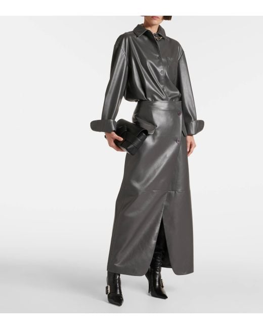 Frankie Shop Gray Nan Asymmetric Faux Leather Maxi Skirt