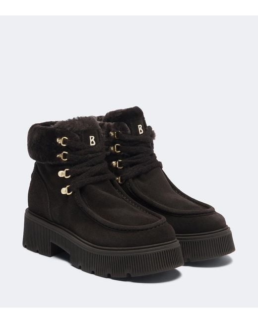 Bogner Black Turin Shearling-Trimmed Suede Lace-Up Boots