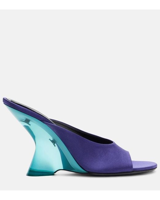 Dries Van Noten Blue Satin Wedge Mules