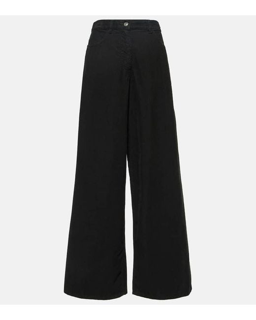 The Row Black Chan Cotton Corduroy Wide-leg Pants