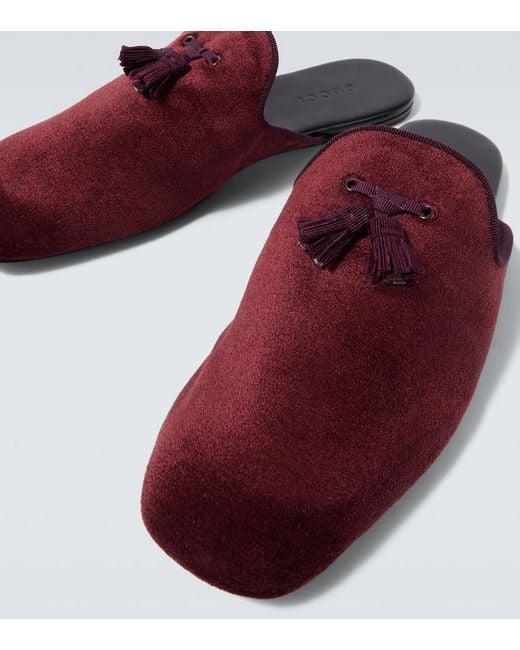 Gucci Red Tasseled Velvet Mules for men