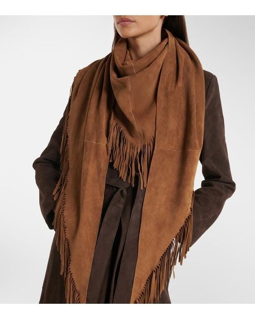 Nour Hammour Brown Fringed Suede Shawl