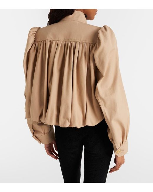 Chloé Natural Gathered Cropped Cotton Canvas Jacket