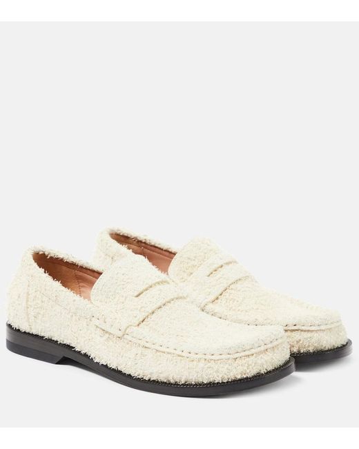 Loewe White Campo Brushed Suede Penny Loafers