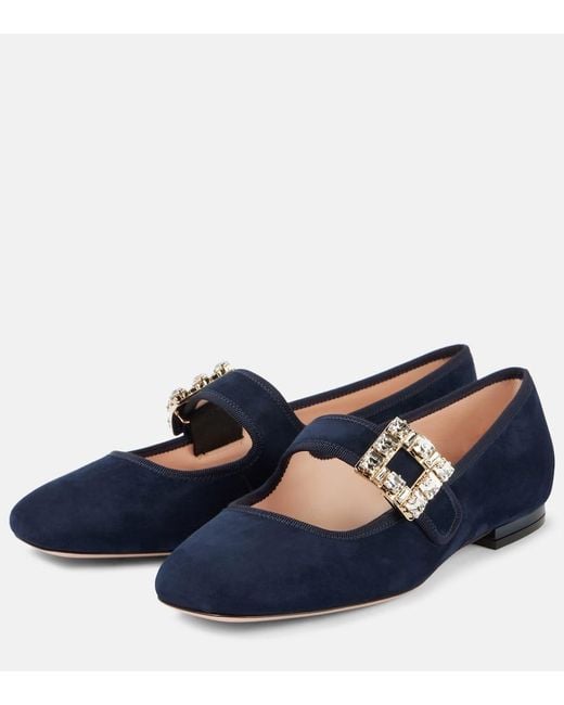 Roger Vivier Blue Tres Vivier Suede Mary Jane Flats