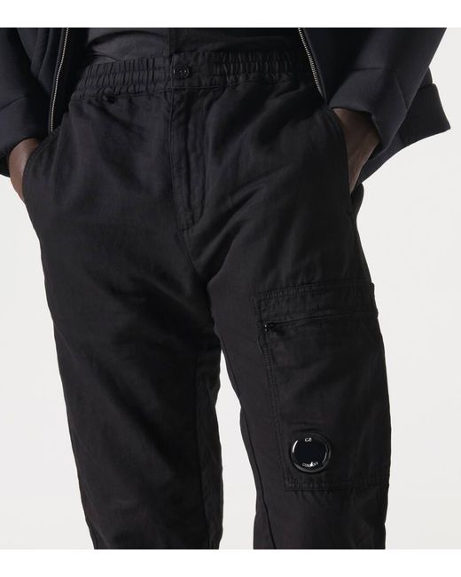 Pantaloni regular in cotone e lino di C P Company in Black da Uomo