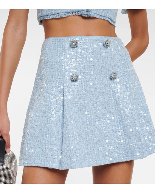 Self-Portrait Blue Sequined Boucle Miniskirt