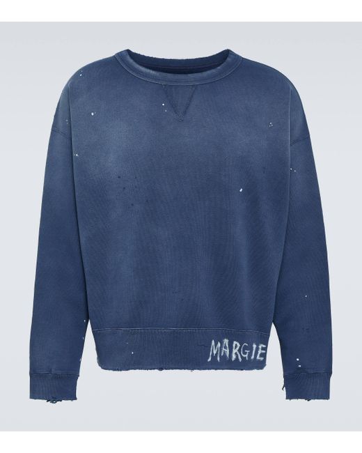 Maison Margiela Blue Printed Cotton Jersey Sweatshirt for men