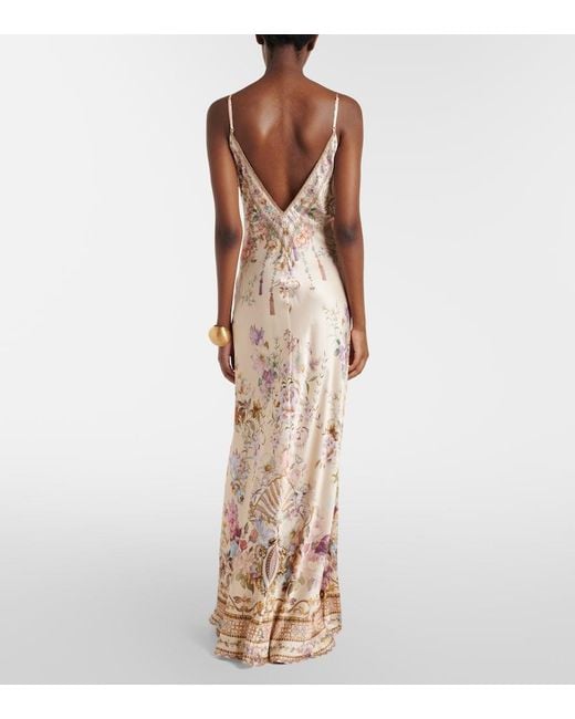 Camilla Natural Embellished Floral Silk Slip Dress
