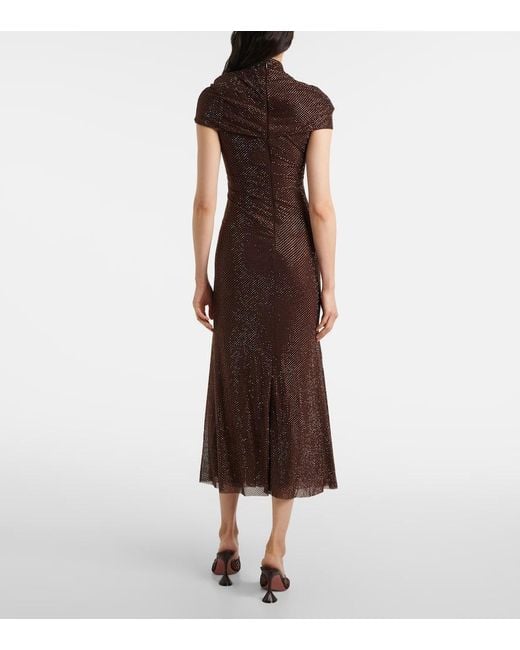 Abito Midi Con Cristalli di Self-Portrait in Brown