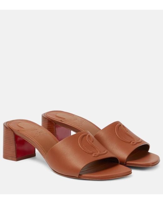Christian Louboutin Brown So Cl 55 Embossed Leather Mules