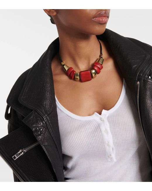 Isabel Marant Red Paradise Beaded Leather Necklace