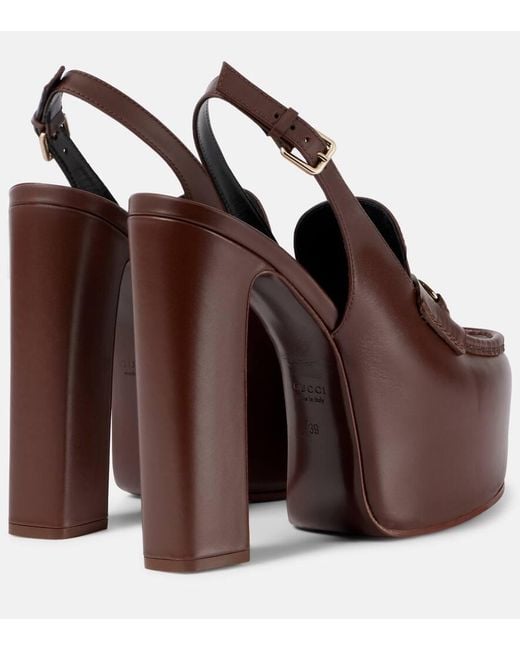 Gucci Brown Leather Platform Slingback Pumps