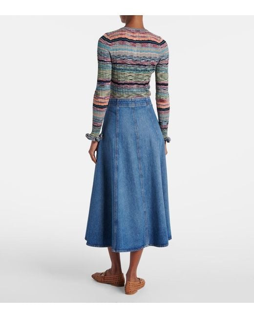 Ulla Johnson Blue Uma Denim Midi Skirt