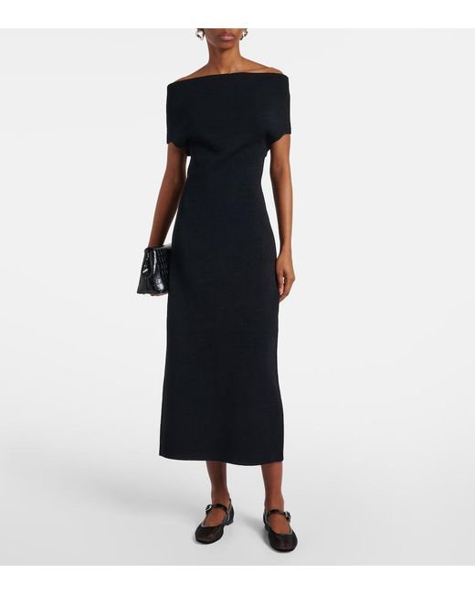 Totême Black Knitted Off-Shoulder Midi Dress
