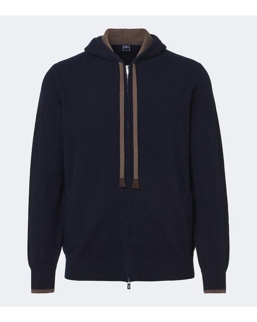 Fedeli Blue Cashmere Zip-Up Hoodie for men