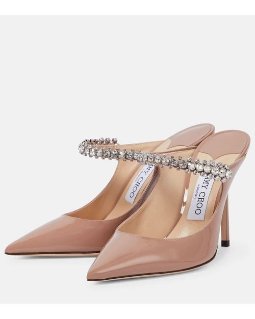 Jimmy Choo Natural Verzierte Mules Bing 100 Aus Lackleder