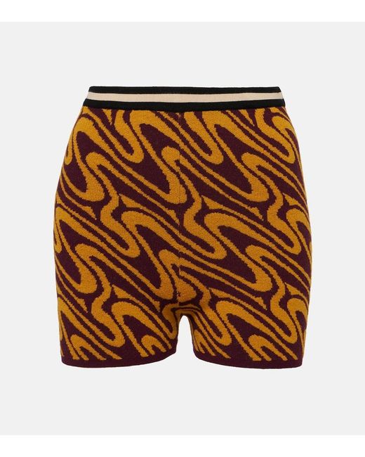 Dries Van Noten Orange High-Rise Shorts aus Jacquard