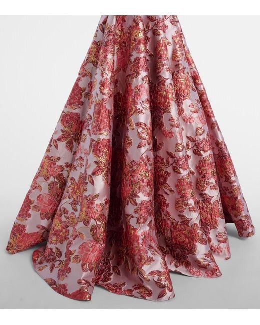 Markarian Red Laila Floral Brocade Gown