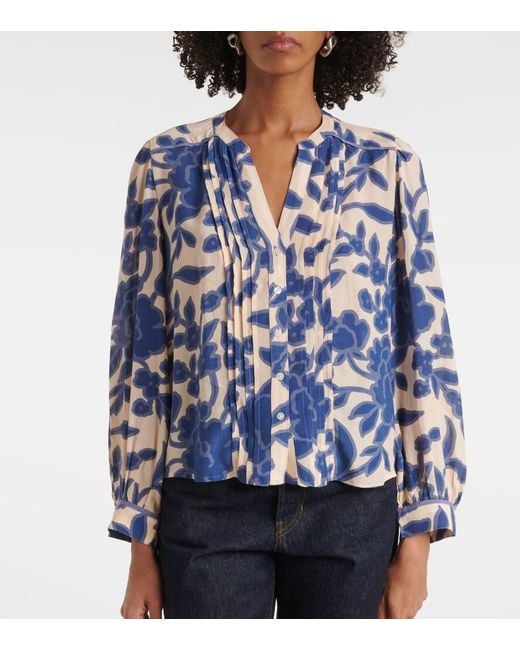 Velvet Blue Elda Printed Crepe Blouse