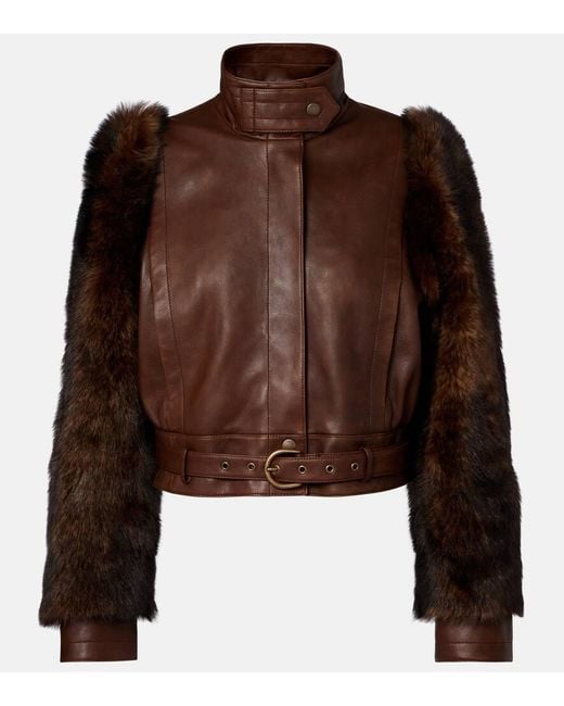 Chloé Brown Cropped-Lederjacke Mit Shearling
