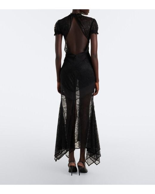 The Attico Black Semi-Sheer Asymmetric Lace Midi Dress