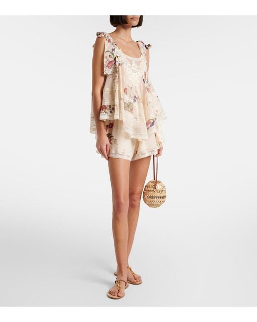 Zimmermann Natural Patience Floral Cotton And Silk Shorts