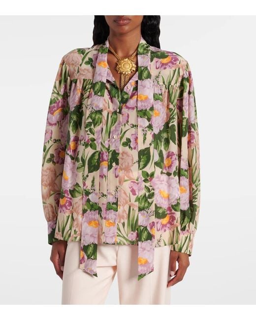 Chloé Multicolor Bluse Aus Seiden-Voile Mit Blumenprint Und Schluppe