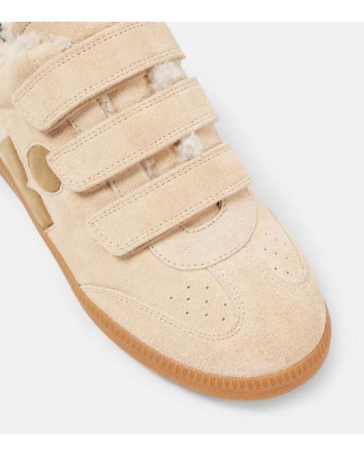 Isabel Marant Natural Beth Shearling-Trimmed Leather Sneakers