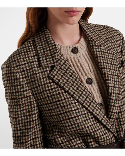 Brunello Cucinelli Brown Belted Checked Wool And Alpaca-Blend Jacket
