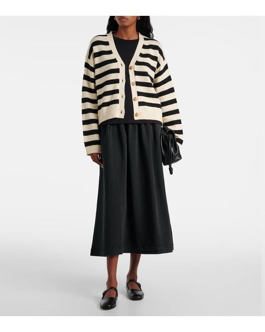 Velvet Black Elodie Striped Cotton And Cashmere Cardigan