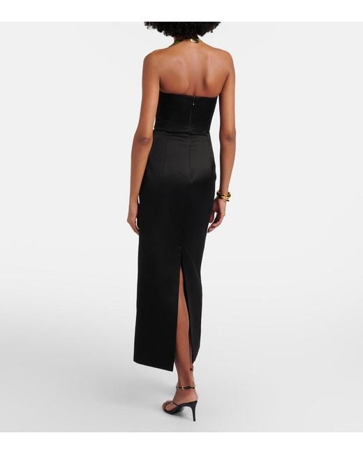 LEO LIN Black Floral-Applique Halterneck Gown