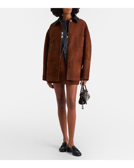 Prada Brown Leather-Trimmed Suede Field Jacket