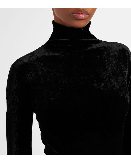 Alaïa Black Ruched Velvet Midi Dress