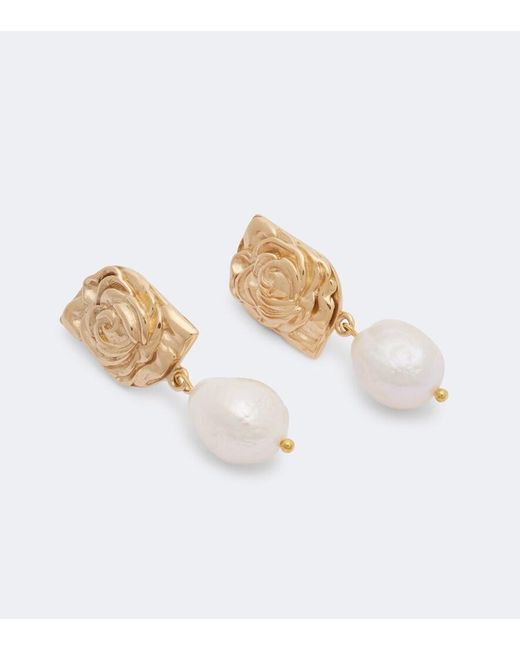Magda Butrym White Floral Faux-Pearl Drop Earrings