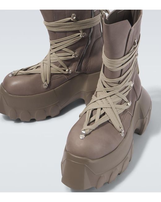 Rick Owens Brown Megalaced Mega Tractor Leather Combat Boots for men