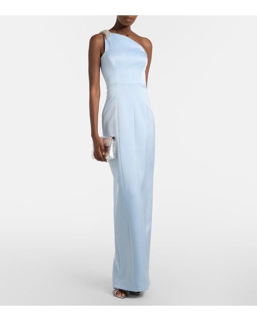 Rachel Gilbert Blue Celestia Embellished One-Shoulder Gown