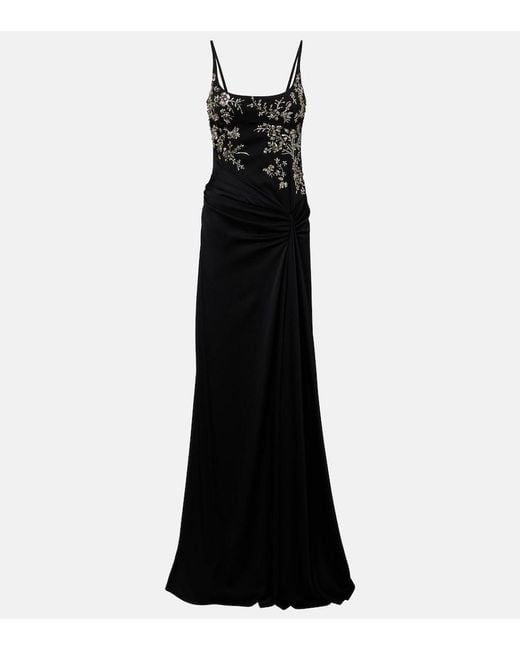 McQueen Black Draped Embellished Gown