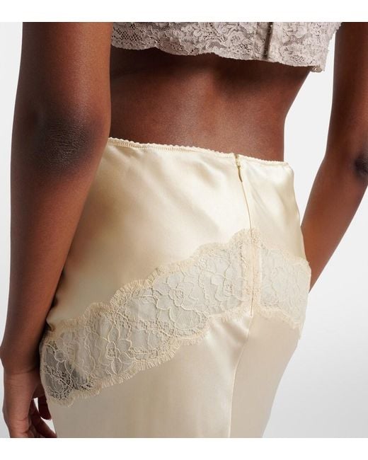 Dolce & Gabbana Natural Lace-Trimmed Silk-Blend Satin Slip Skirt