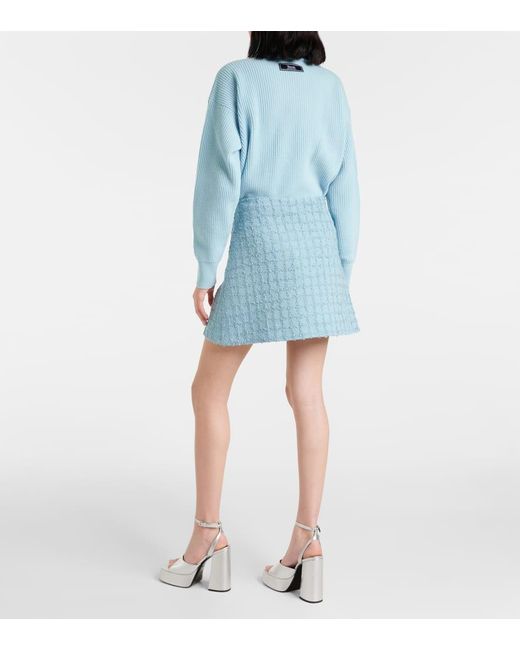 Minifalda de tweed de mezcla de lana Versace de color Blue