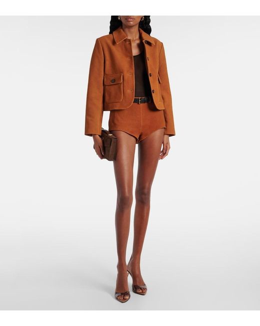 Self-Portrait Brown High-Rise Suede Shorts