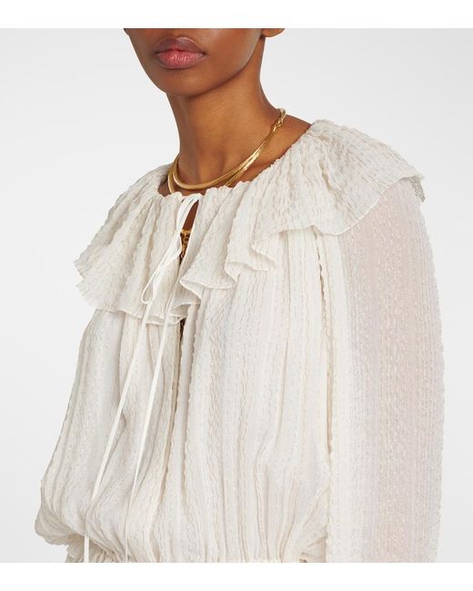 Chloé White Ruffled Silk-Blend Crepe Maxi Dress