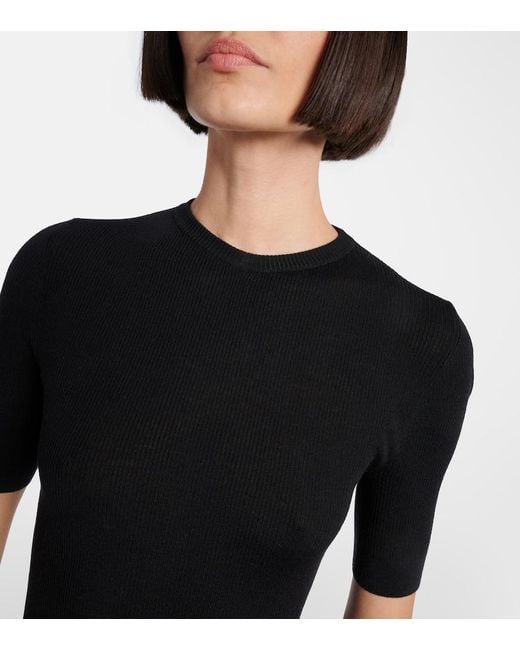 Khaite Black Celina Ribbed-Knit Wool-Blend Top