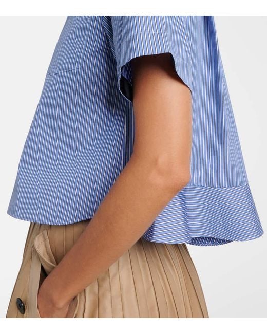 Camisa De Popelin De Algodon A Rayas Sacai de color Blue