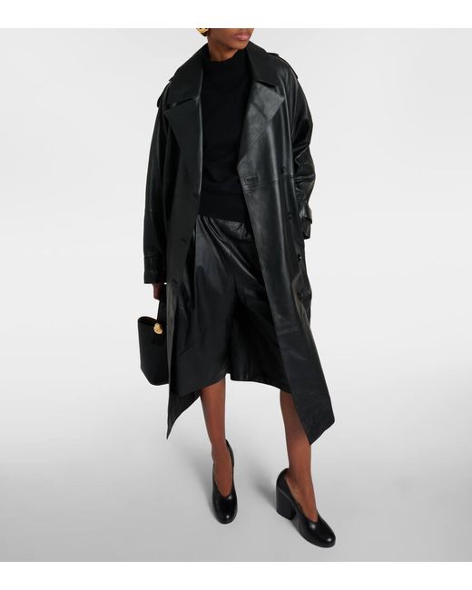 Yves Salomon Black Leather Trench Coat