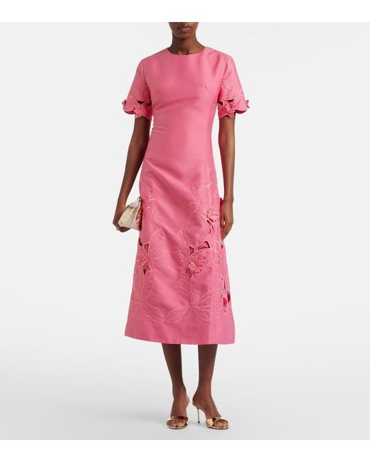 LEO LIN Pink Caroline Laser-Cut Midi Dress