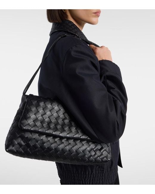 Bottega Veneta Black Giorno Small Intrecciato Leather Shoulder Bag
