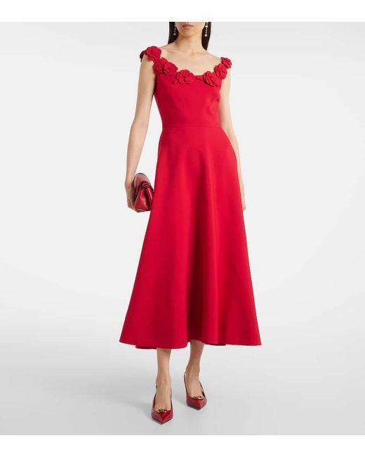 Robe Midi En Crepe Couture A Fleurs Valentino en coloris Red
