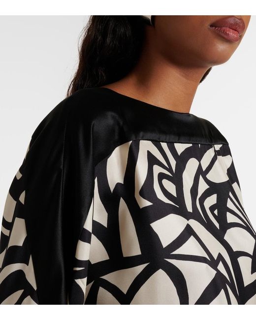 Max Mara Black Quaglia Printed Silk Satin Top