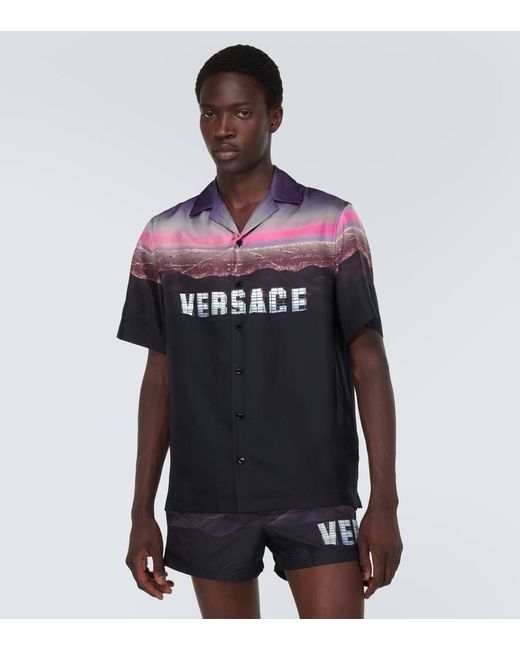 Hills Bowling Shirt Versace de hombre de color Black